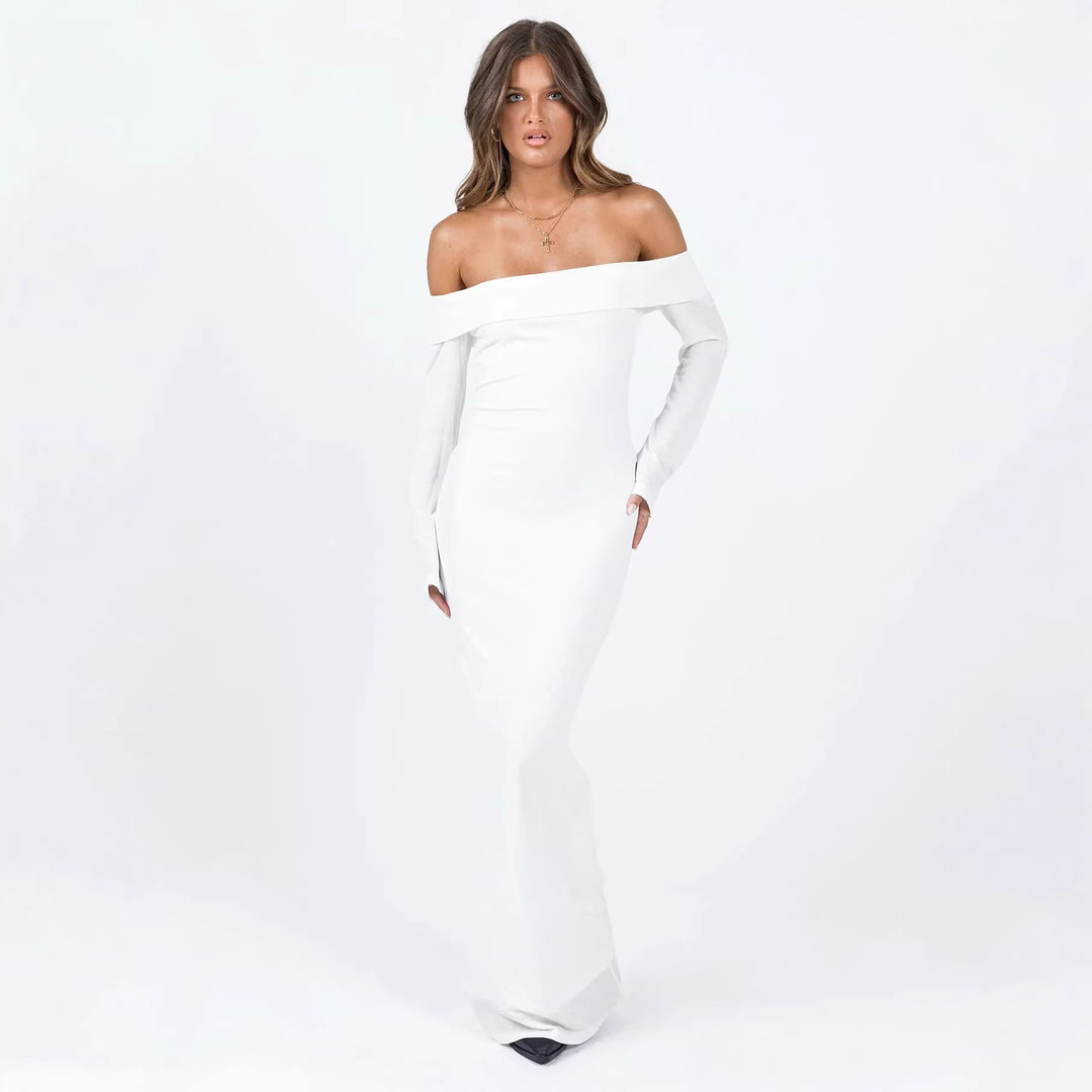 Dame Off-Shoulder Maxikjole med lange ærmer og figursyet snit Skovae