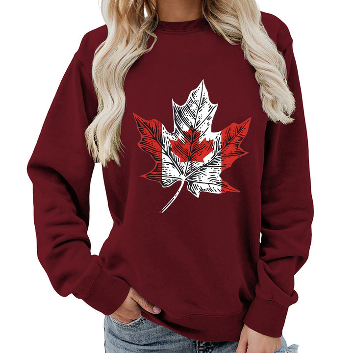 Kvinders sweatshirt med kreativt ahornbladmotiv og komfortabel pasform Stilla