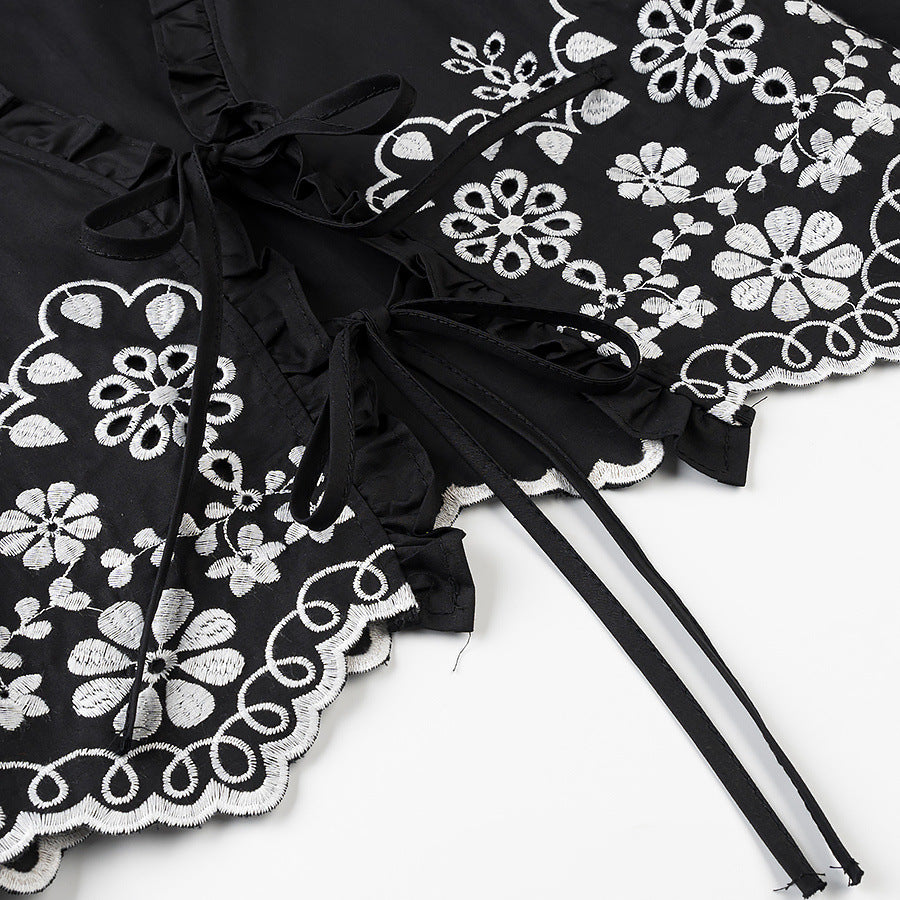 Femme Broderet Crop-Jakke med Rynke Spejl Stilla