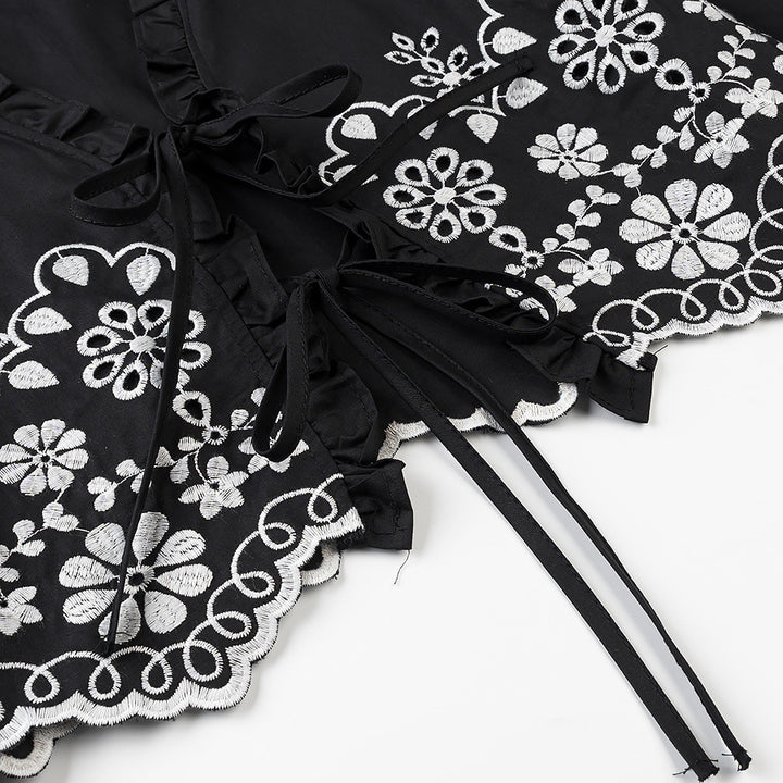 Femme Broderet Crop-Jakke med Rynke Spejl Stilla