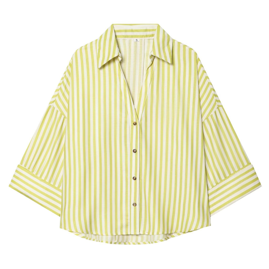 Dame skjorte bluse med afslappet snit og elegante 3/4-ærmer Skovae