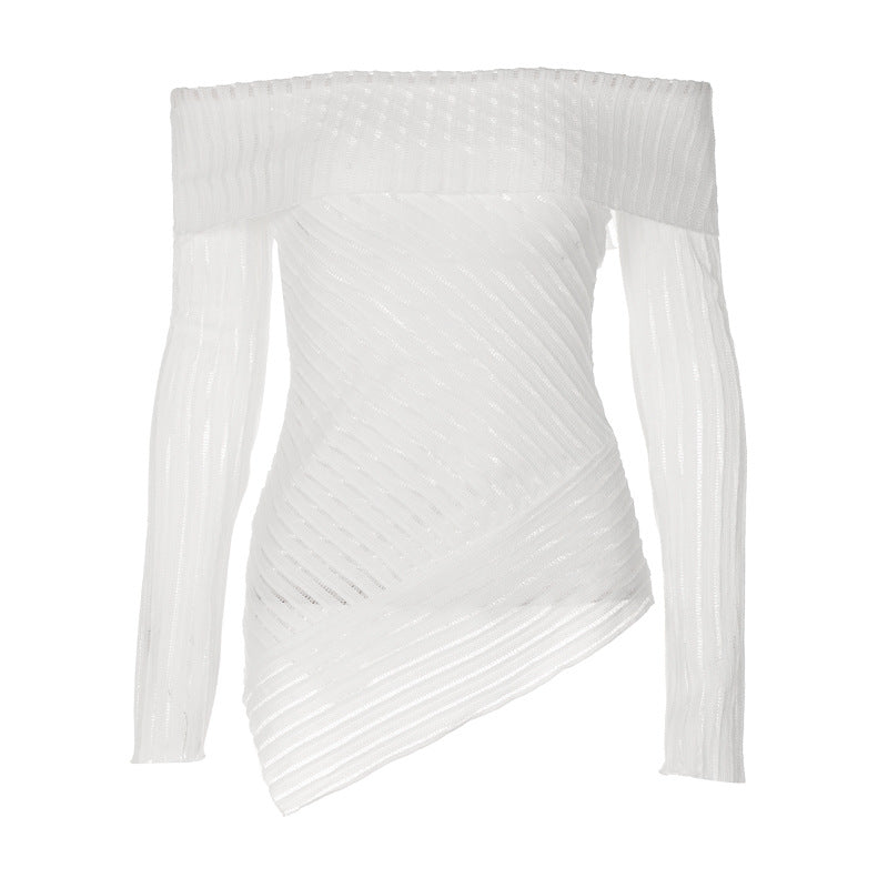 Damer Off-Shoulder Bluse med asymmetrisk søm og gennemsigtige striber Stilla