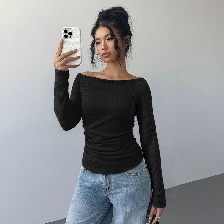 Kvinders langærmet skjorte med off-the-shoulder pasform og elegant samling Stilla