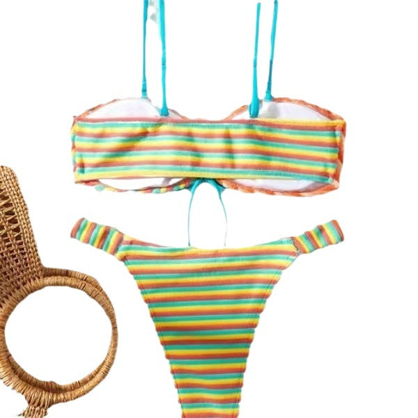 Dame Stribet Bralette-Bikini-Sæt med Justerbare Bindebånd Stilla