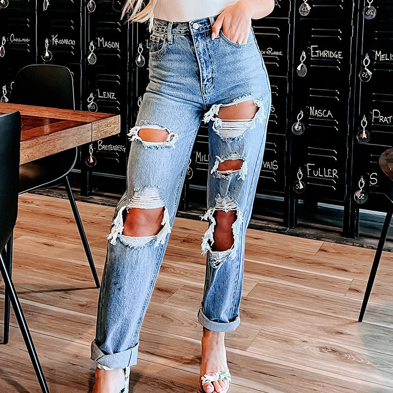 Dame High-Cut Ødelagte Boyfriend Jeans Stilla