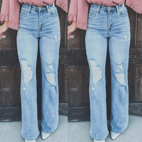 Dame Relaxed Fit Jeans med frayed detaljer og afslappet stil Stilla