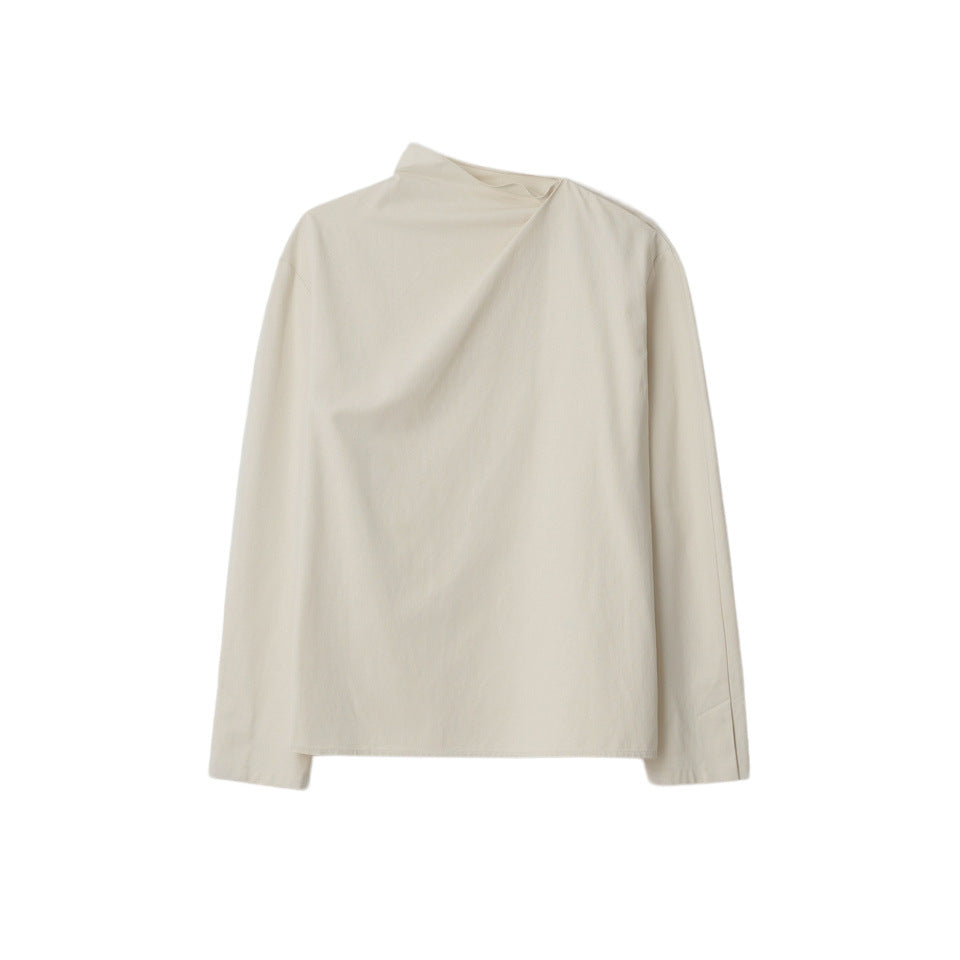 Kvinder Elegant Top med Asymmetrisk Krave og Lange Ærmer Stilla