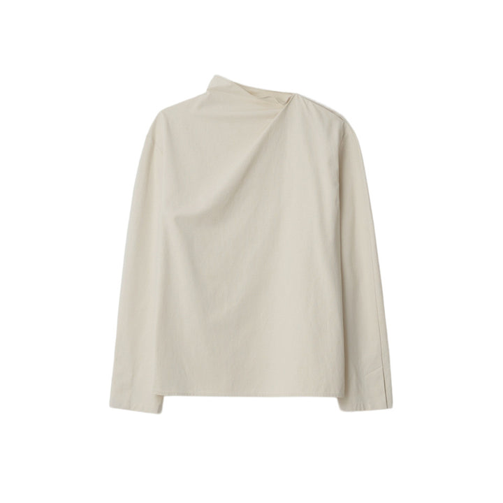 Kvinder Elegant Top med Asymmetrisk Krave og Lange Ærmer Stilla