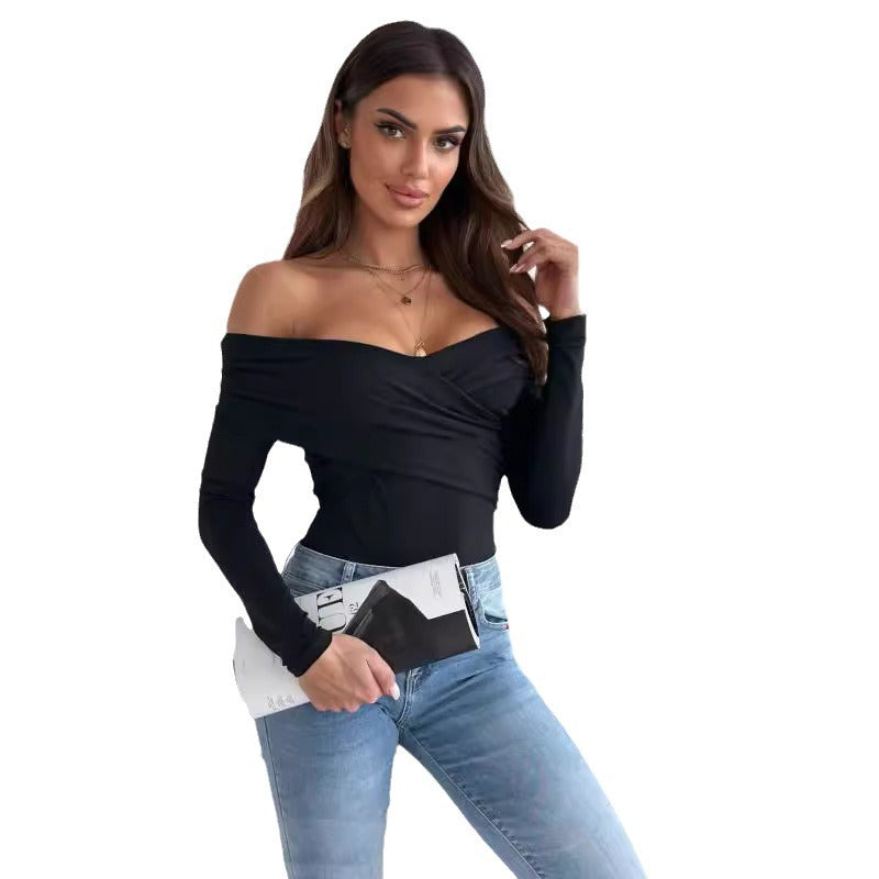 Dame Off-Shoulder Langærmet Top med raffineret Vendingdesign Stilla