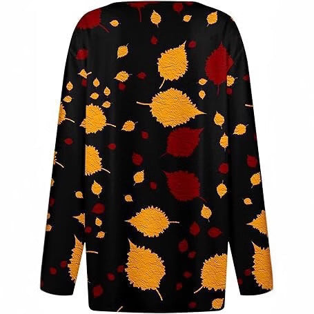 Dame V-hals bluse med farverig bladtryk Stilla