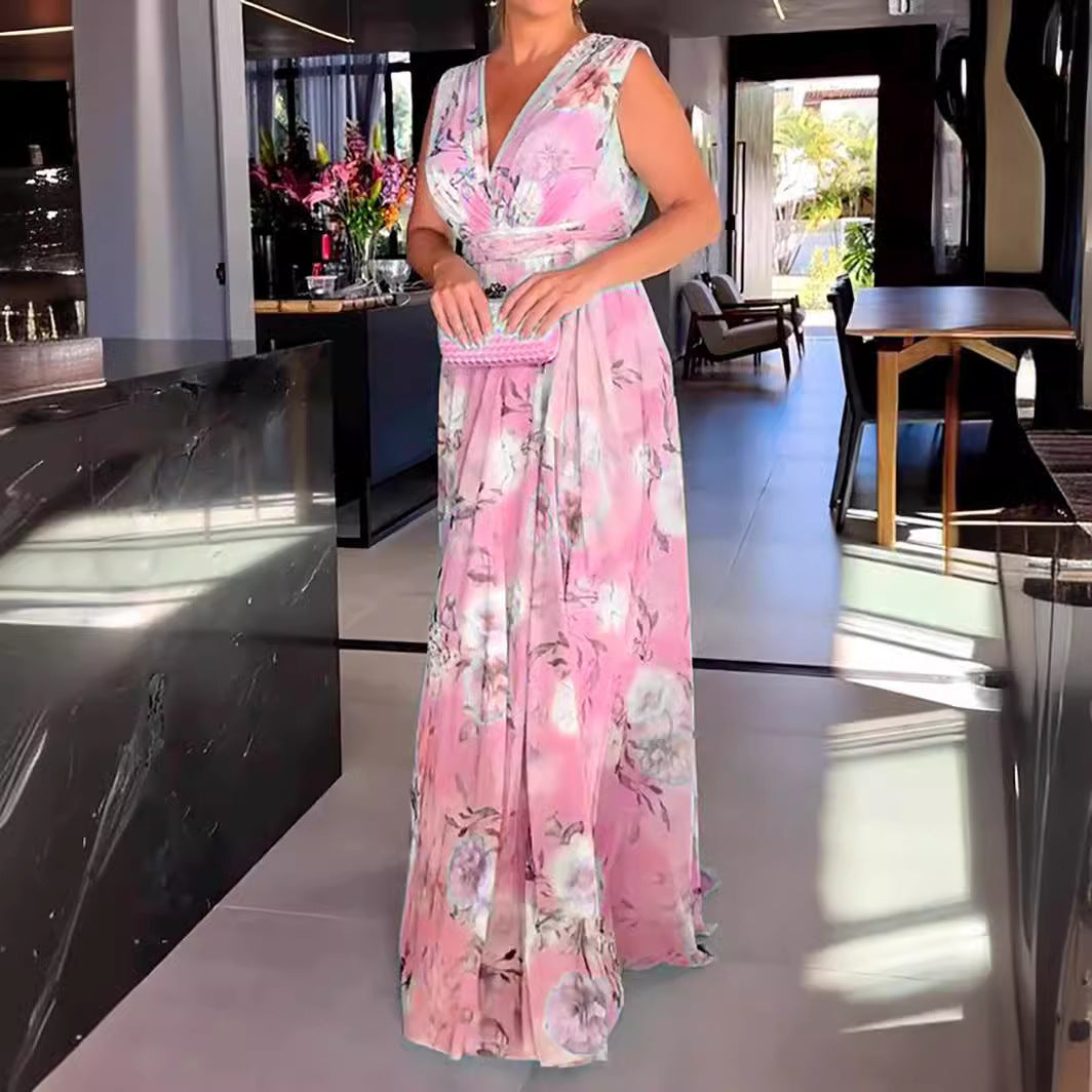 Dame maxikjole med flydende chiffon og romantisk blomsterprint Stilla