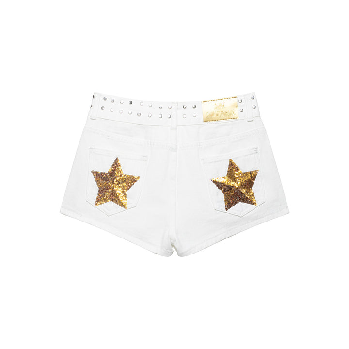 Dame mode denim-shorts med dekorativ nittebånd Skovae