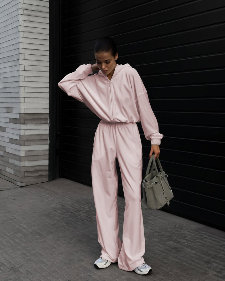 Kvinders hyggelige fleece jumpsuit med hætte og praktiske lommer Skovae