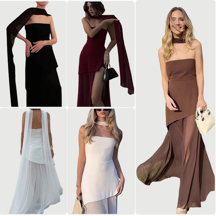 Damer Elegant Maxi Kjole med Asymmetrisk Snit og Chic Slids