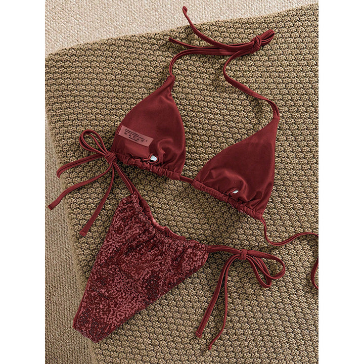 Damer Triangel-Bikini med glitrende design og justerbare bindinger Skovae