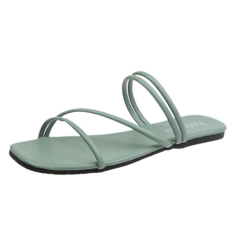 Dame nan minimalistisk slip-on sandal med filigran stropper og polstret komfortfodbed Skovae