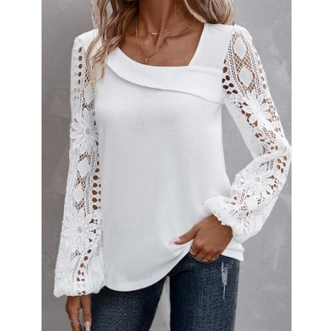 Dame elegant bluse med spidsærmer og kunstnerisk udskæring Stilla