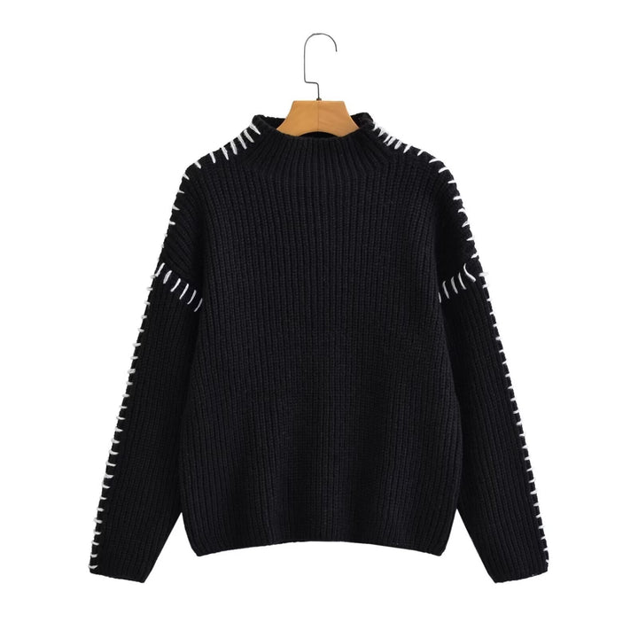 Dame hyggelig sweater med høj krave og struktureret strikkemønster Stilla