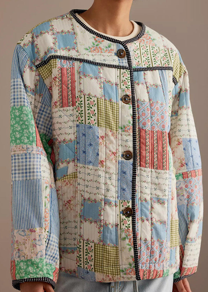 Stilla | Patchwork - Bomulds-quiltet-jakke med rund hals