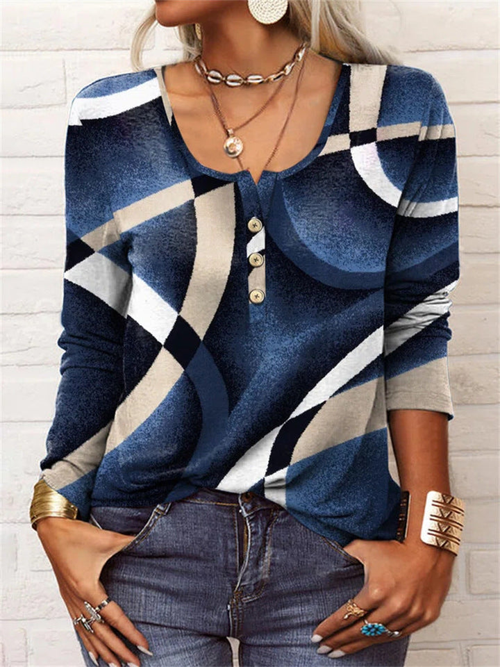 Stilla | Scoop Neck Lange Ærmer Trykt Bluse Top