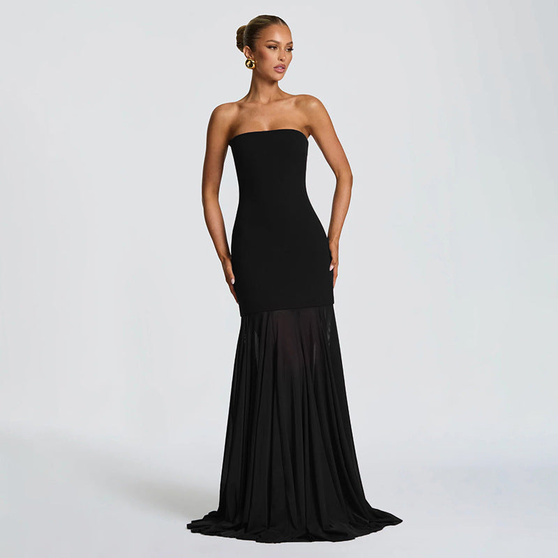 Damer Elegant aften kjole med transparente draperinger Skovae