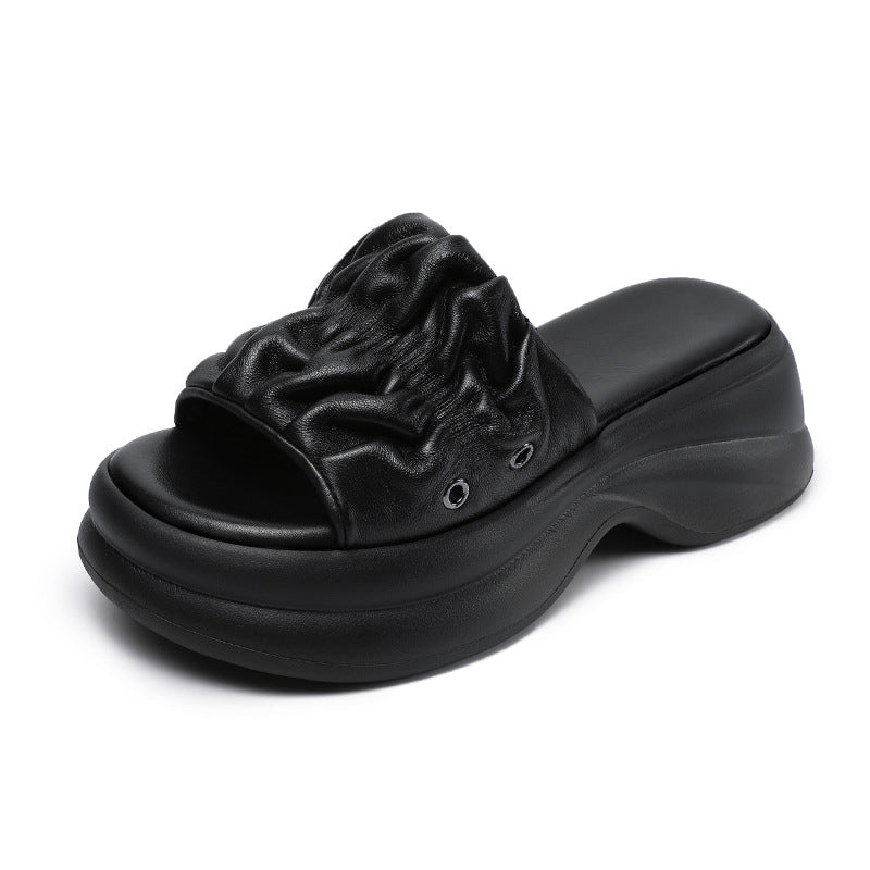 Dame-platform-slide-sandaler med struktureret overdel og ergonomisk fodseng Stilla