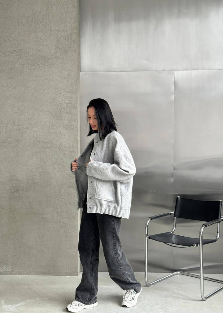 Stilla | Oversized Fleece Trykknapjakke