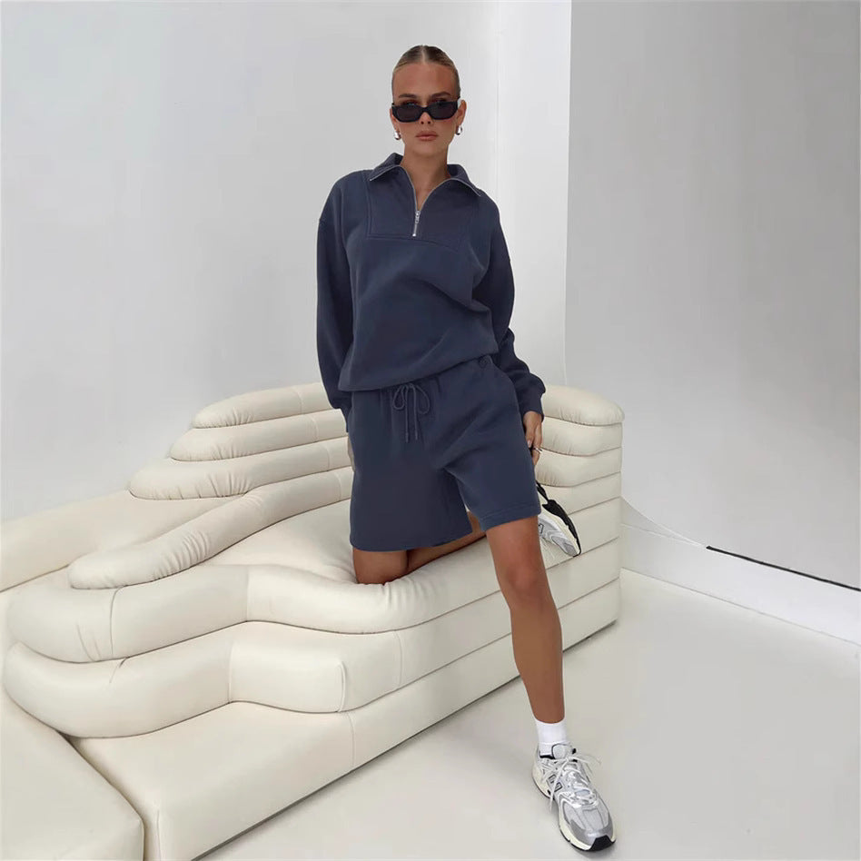 Dame afslappet sweatshirt og shorts med kort lynlås Stilla