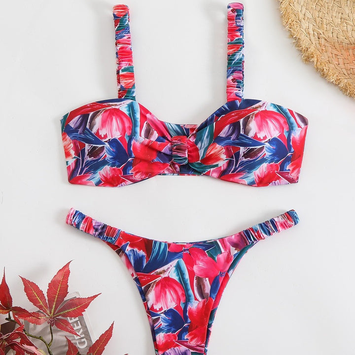 Femme Floral Print Bralette og High-Cut Bikini Bottom Sæt Stilla