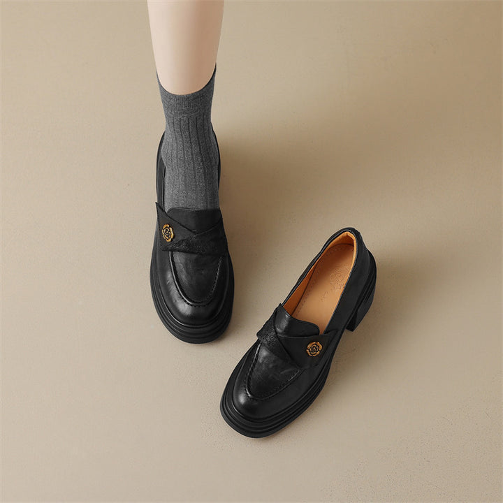 Dame Elegante Loafers med smidigt læder og robust blokhæl Stilla