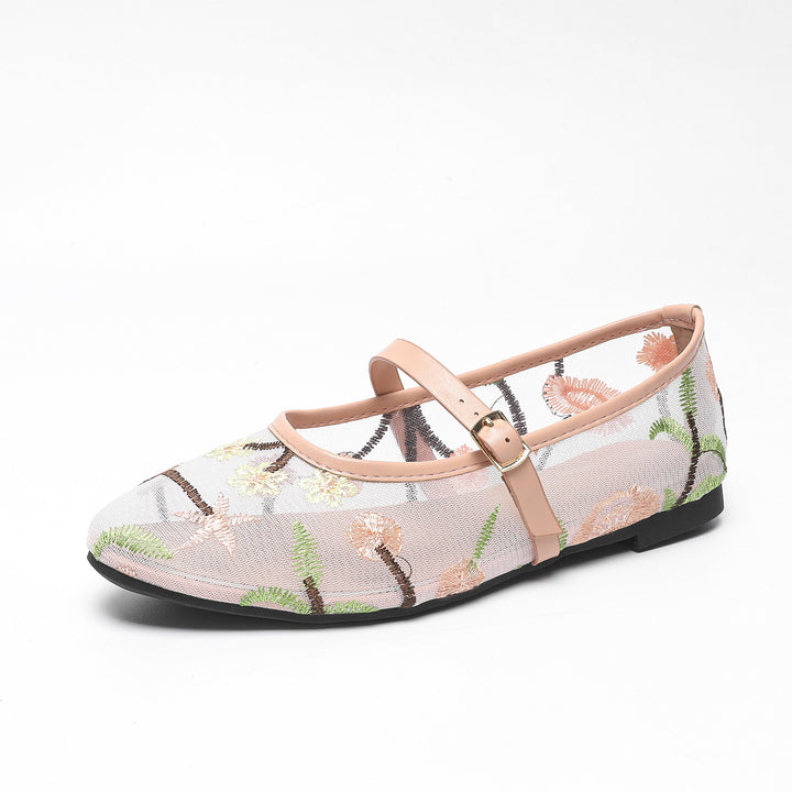 Dame Ballerinas med floral broderi Stilla