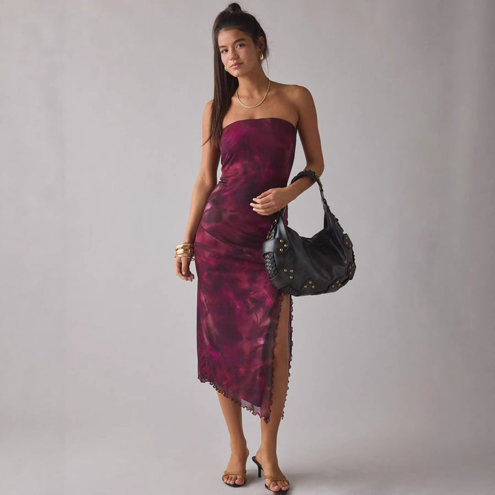 Damer Elegante Bandeau-kjole med blomsterdesign og asymmetrisk snit Skovae