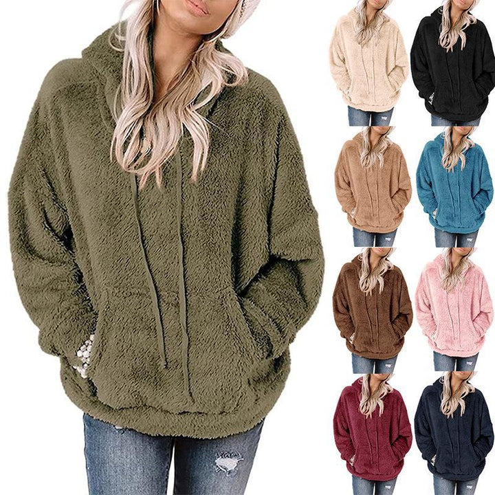 Dame hyggelig fleece-trøje med kængurulomme og hætte Stilla