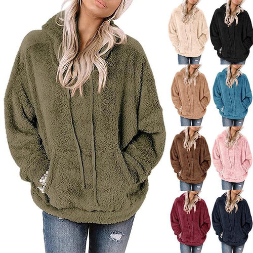 Dame hyggelig fleece-trøje med kængurulomme og hætte Stilla