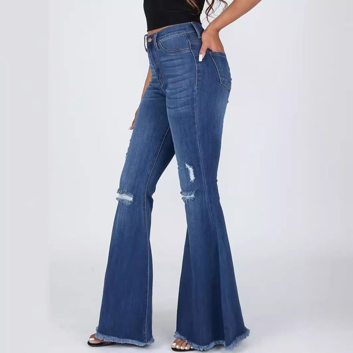 Dame Flared Jeans med frynseender og modige slidser Stilla