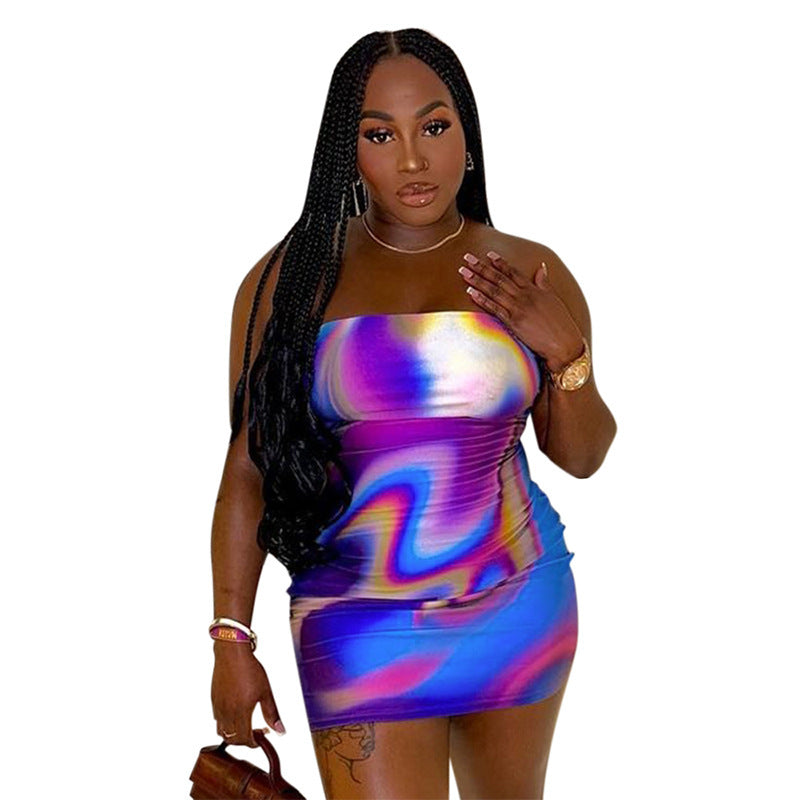 Dame Strapless Minikjole med farverig gradient og glat stof Stilla