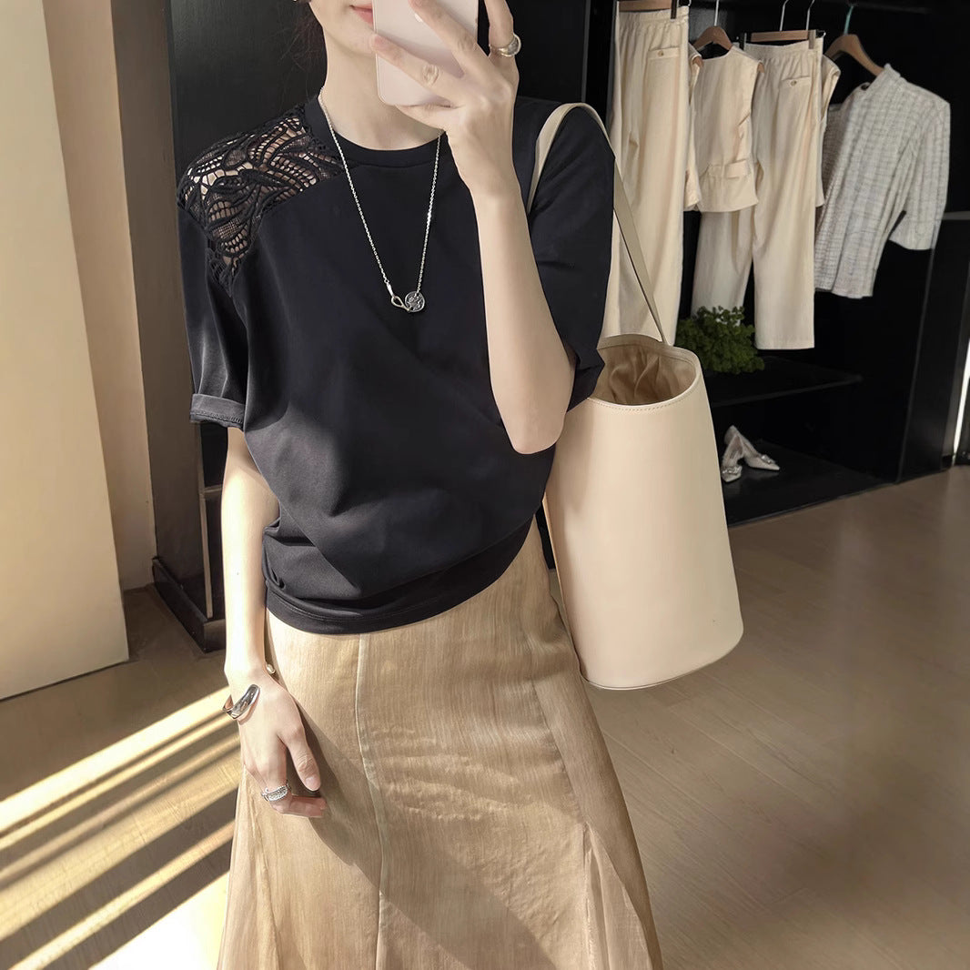 Dame moderigtig T-shirt med fin broderi Stilla