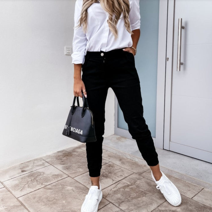 Stilla | Forkortet Snit Smalt og Tapered Stretch Elastisk Bund Lommer
