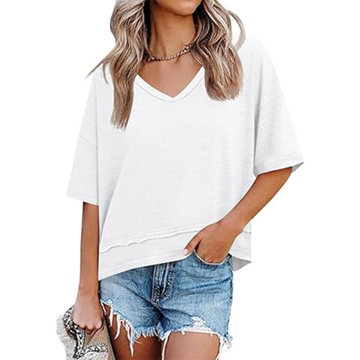 Dame afslappet V-hals oversized T-shirt Stilla