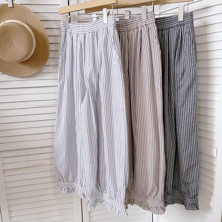 Femme Elastisk Talje-stribe-Midi-nederdel Stilla