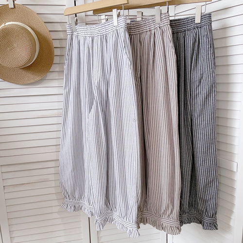Femme Elastisk Talje-stribe-Midi-nederdel Stilla