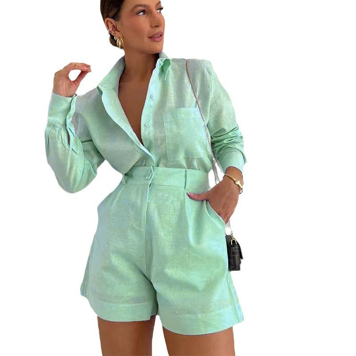 Dame Elegant Linnedragt med Skjorte og Shorts Stilla