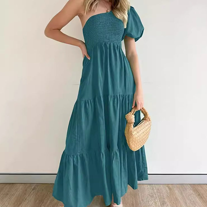 Dame Off-Shoulder Maxikjole med voluminøse ærmer og flæsedetaljer Stilla