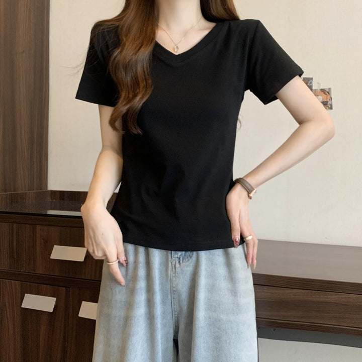 Femme V-Udsnit Fritid Basic T-Shirt Stilla