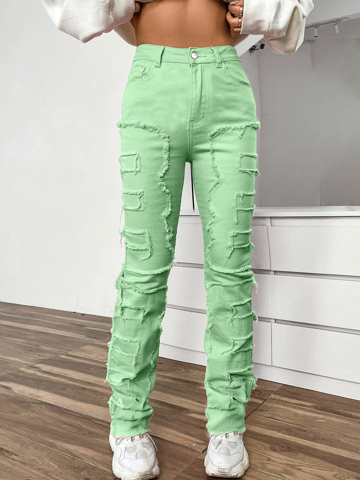 Dame Cargo-Jeans med iøjnefaldende applikationer og afslappet snit Stilla