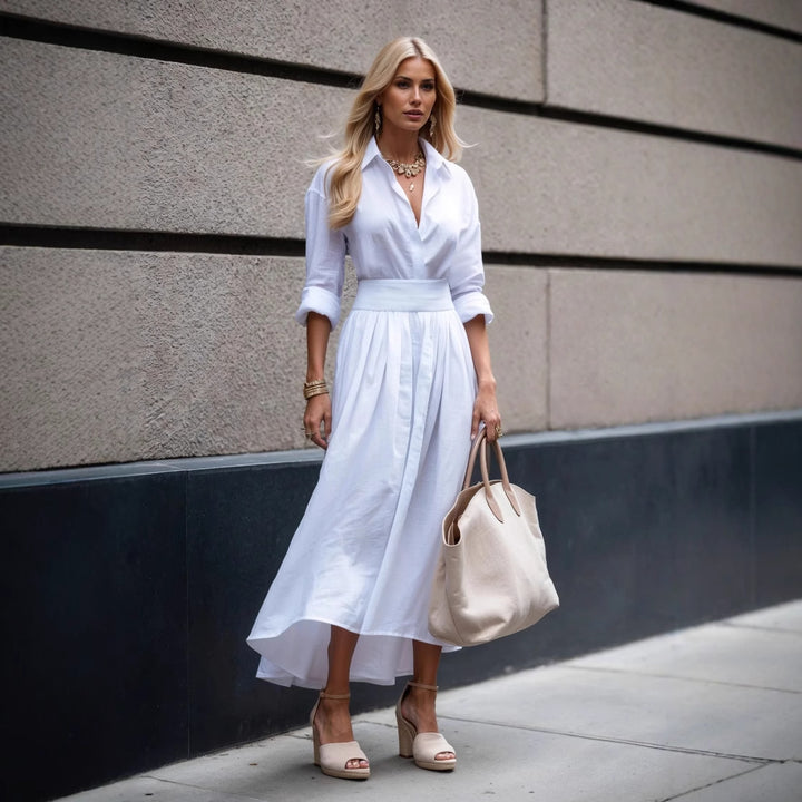 Dame skjortekjole med elegant talje og flydende skirt Stilla