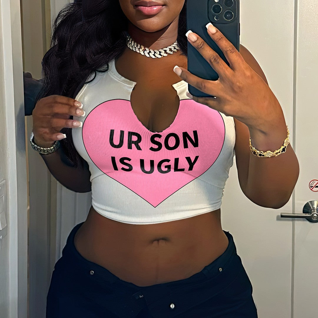Dame Crop-Top med iøjnefaldende skrift og løs pasform Skovae