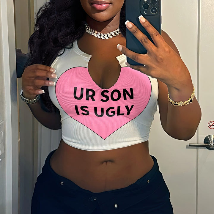 Dame Crop-Top med iøjnefaldende skrift og løs pasform Skovae