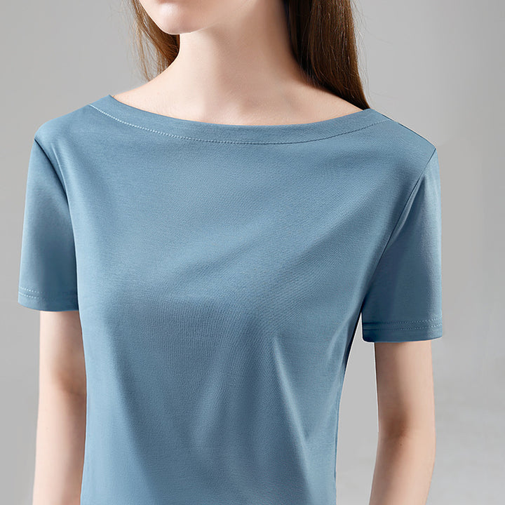 Dame Basic T-shirt med afslappet bådudsnit og kvalitets stretchmateriale Stilla
