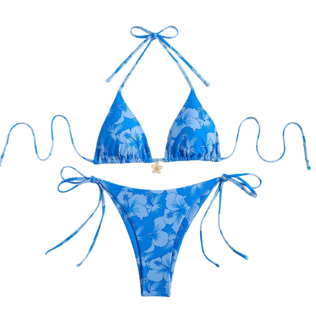 Dame Triangel-Bikini-Sæt med blomstret design og legesyge bindebånd Skovae